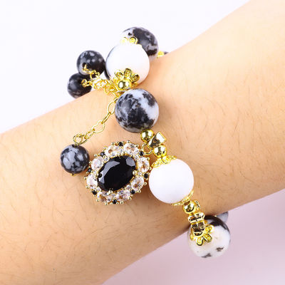 12mm Black And White Zebra Jasper Healing Bead Bracelets Untuk Meditasi