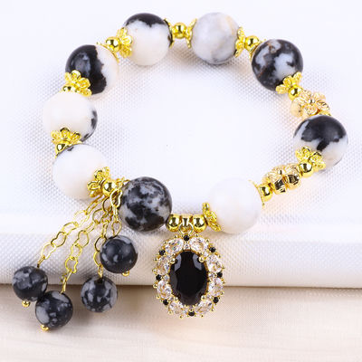 12mm Black And White Zebra Jasper Healing Bead Bracelets Untuk Meditasi