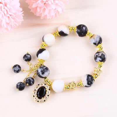 12mm Black And White Zebra Jasper Healing Bead Bracelets Untuk Meditasi