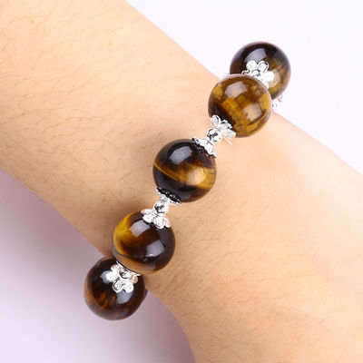 Natural 14MM Cantik Mata Harimau Dan Bunga Mutiara Air Tawar Dengan Dangle Chain Bead Bracelet