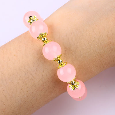 Custom 12mm Pink Kuarsa Manik Gelang dengan Deer Charm