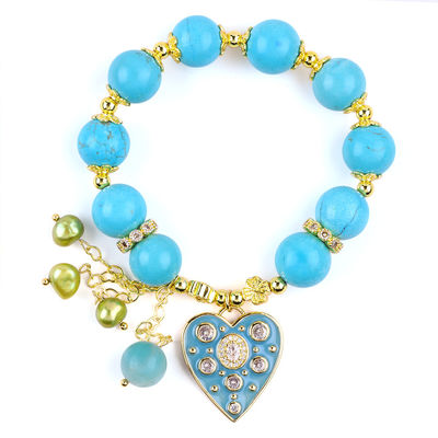 12mm Blue Turquoise Crystal Bracelet Berkilauan Heart Stretch Charm Bracelet