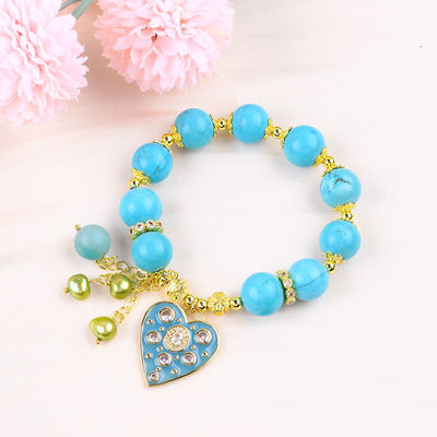 12mm Blue Turquoise Crystal Bracelet Berkilauan Heart Stretch Charm Bracelet