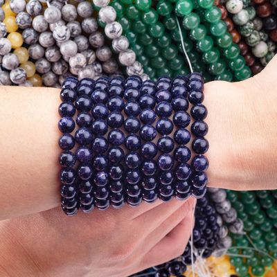 8mm Blue Sandstone Beads Healing Crystal Stone Beads untuk pembuatan perhiasan