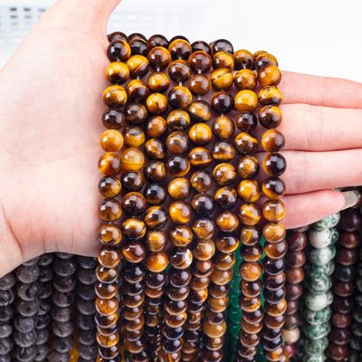 8mm Mata Harimau Emas Hitam Manik-manik Batu permata Penyembuhan Manik-manik Batu Kristal Untuk Pembuat Perhiasan