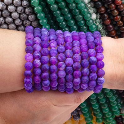 Purple Weathered Agate Loose Bead Strands Semi Precious Stone Matt Frosted Cracked Agate untuk pembuatan perhiasan DIY