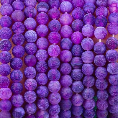 Purple Weathered Agate Loose Bead Strands Semi Precious Stone Matt Frosted Cracked Agate untuk pembuatan perhiasan DIY