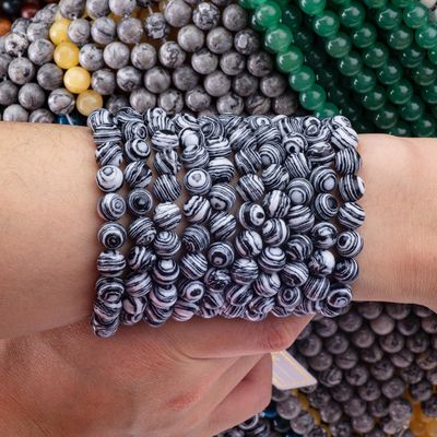 Synthetic Zebra Malachite Loose Bead Strands Putih dan Hitam Batu Semi Berharga untuk pembuatan perhiasan DIY