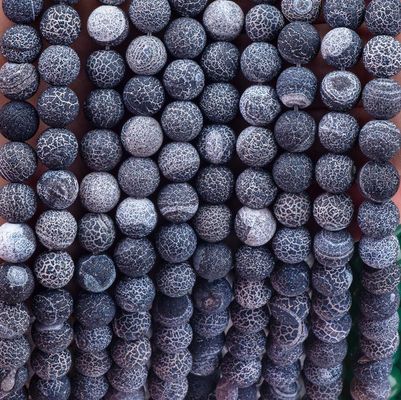 Black Weathered Agate Loose Bead Strands Semi Precious Stone Matt Frosted Cracked Agate untuk pembuatan perhiasan DIY