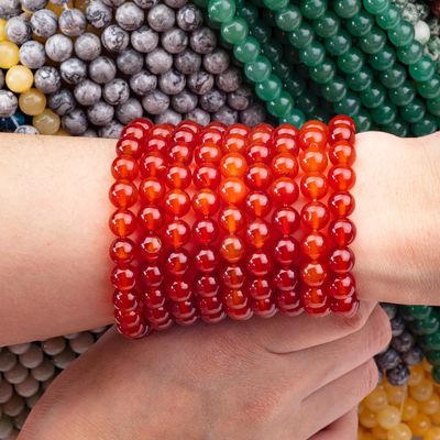 Red Agate 8mm Natural Carnelian Gemstone Bantal Bulat Untuk Perhiasan Pesta
