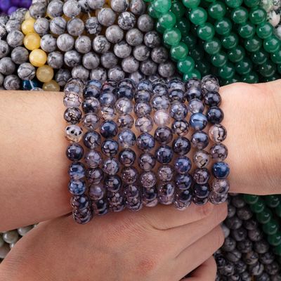 Black Dragon Veins Agate Loose Bead Strands Batu Semi Berharga untuk membuat perhiasan DIY