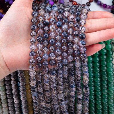 Black Dragon Veins Agate Loose Bead Strands Batu Semi Berharga untuk membuat perhiasan DIY