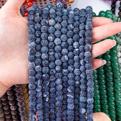Agate Biru Hitam Cuaca Lolos Strands Manik Semi Batu mulia Matt Frosted retak Agate untuk DIY Perhiasan pembuatan