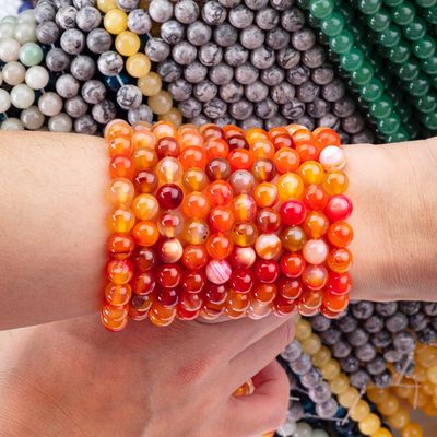 Agate bergaris Oranye Untaian manik-manik longgar Batu Semi Hargai untuk pembuatan perhiasan DIY