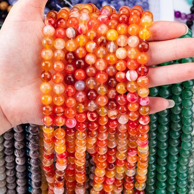 Agate bergaris Oranye Untaian manik-manik longgar Batu Semi Hargai untuk pembuatan perhiasan DIY