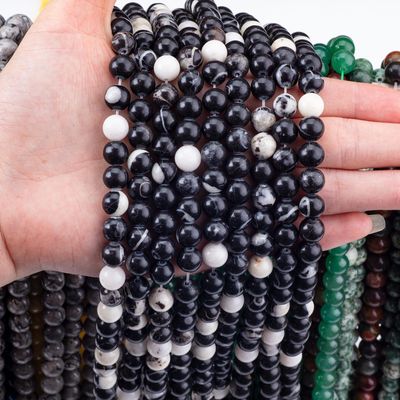 8mm Black Zebra Jasper Batu permata manik-manik Crystal Batu penyembuhan manik-manik untuk pembuatan perhiasan