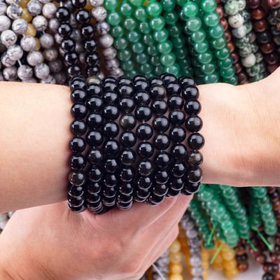 8mm Black Onyx Batu permata manik-manik Crystal Batu penyembuhan untuk pembuatan perhiasan