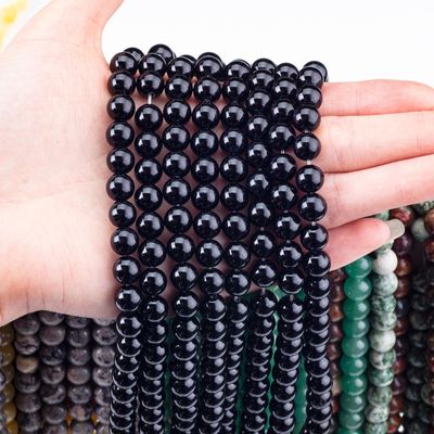 8mm Black Onyx Batu permata manik-manik Crystal Batu penyembuhan untuk pembuatan perhiasan