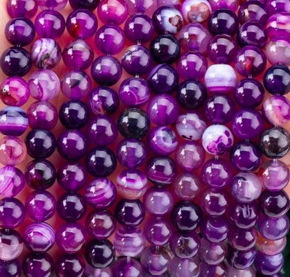 Purple Striped Agate Healing 8mm Round Gemstone Beads Untuk Memberikan Hadiah