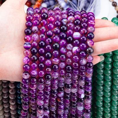 Purple Striped Agate Healing 8mm Round Gemstone Beads Untuk Memberikan Hadiah