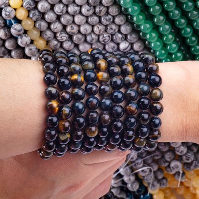 Batu permata kristal alami kuning biru mata harimau longgar untaian manik batu semi mulia untuk pembuatan perhiasan DIY