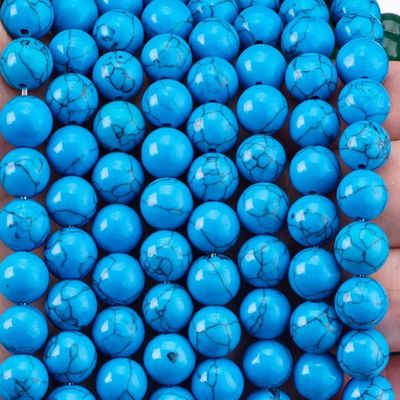 Blue Turquoise 8MM Smooth Round Shape Loose Bead Untuk Perkakas Pembuat Perhiasan