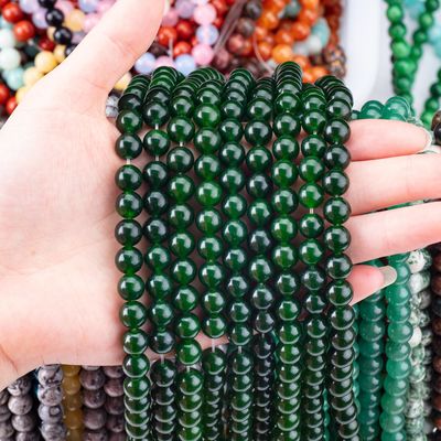 8MM Blackish Green Jade Polished Smooth Round Shape Bulk Bead Untuk Perhiasan Perhiasan