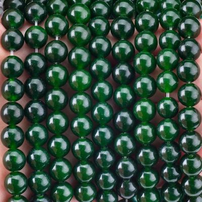 8MM Blackish Green Jade Polished Smooth Round Shape Bulk Bead Untuk Perhiasan Perhiasan