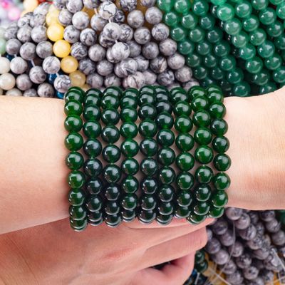 8MM Blackish Green Jade Polished Smooth Round Shape Bulk Bead Untuk Perhiasan Perhiasan