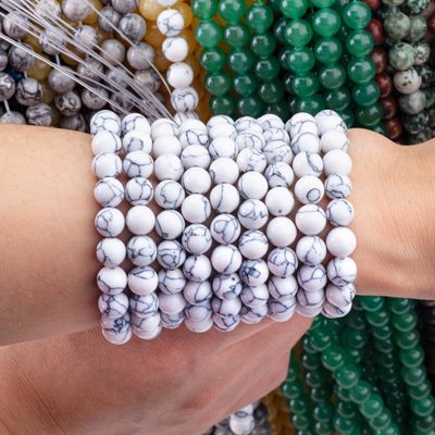 Batu Kristal 8MM Howlite Bentuk Bulat Batu permata Permata Lolos Untuk Pakaian Gelang