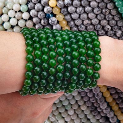 Green Jade Lolos Bulk Round Bead Custom Multi-Size Bead untuk pembuatan perhiasan