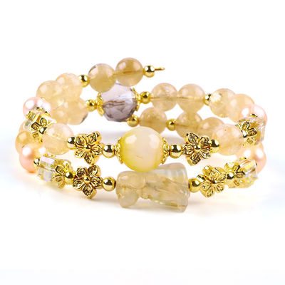 8MM Manik Kuning Citrine Crystal Gelang Dengan Ukiran Anjing
