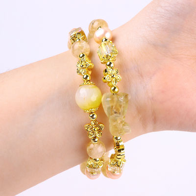8MM Manik Kuning Citrine Crystal Gelang Dengan Ukiran Anjing