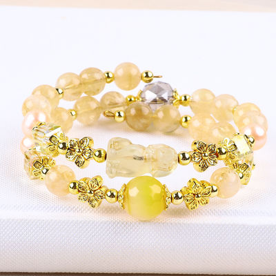 8MM Manik Kuning Citrine Crystal Gelang Dengan Ukiran Anjing