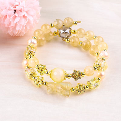 8MM Manik Kuning Citrine Crystal Gelang Dengan Ukiran Anjing
