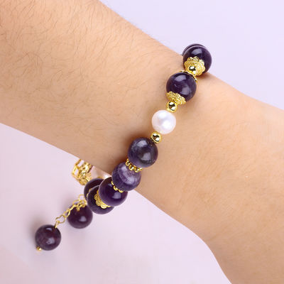 10mm Bead Dream Amethyst Batu Stretch Gelang Dengan Ungu Bling Bling Pesona