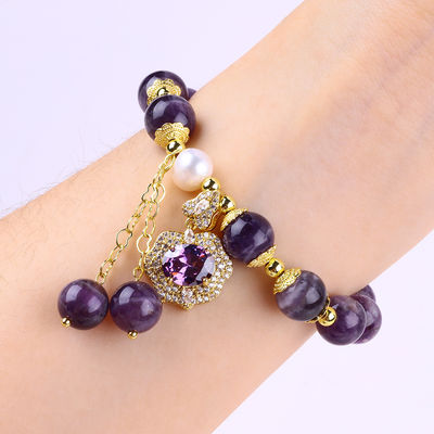 10mm Bead Dream Amethyst Batu Stretch Gelang Dengan Ungu Bling Bling Pesona