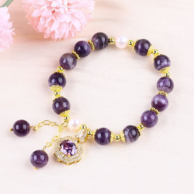 10mm Bead Dream Amethyst Batu Stretch Gelang Dengan Ungu Bling Bling Pesona