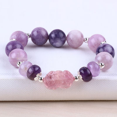14MM Ungu Mica Gelang Fluorit Pixiu Stretch Bead Gelang membawa keberuntungan