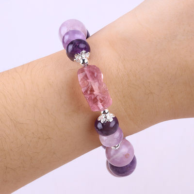 14MM Ungu Mica Gelang Fluorit Pixiu Stretch Bead Gelang membawa keberuntungan