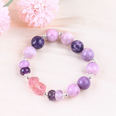 14MM Ungu Mica Gelang Fluorit Pixiu Stretch Bead Gelang membawa keberuntungan