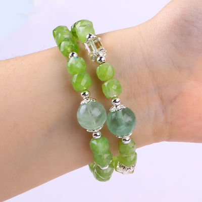 Square Multifaced Bead Peridot Bangle Genuine Crystal Bracelet OEM ODM