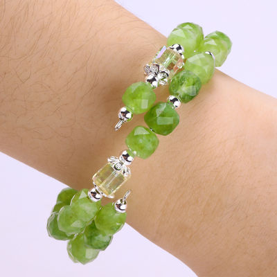 Square Multifaced Bead Peridot Bangle Genuine Crystal Bracelet OEM ODM