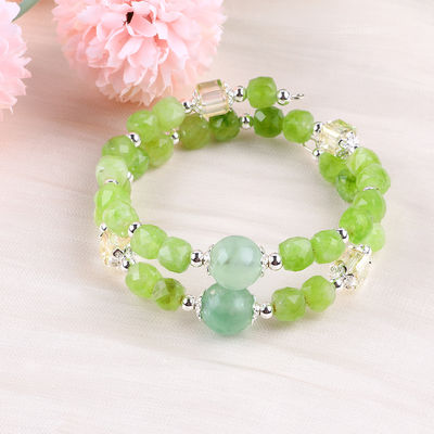 Square Multifaced Bead Peridot Bangle Genuine Crystal Bracelet OEM ODM