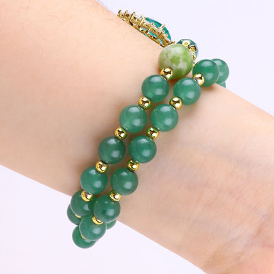 Bentuk Oval Hijau Aventurine Batu Manik Gelang Lapisan Ganda