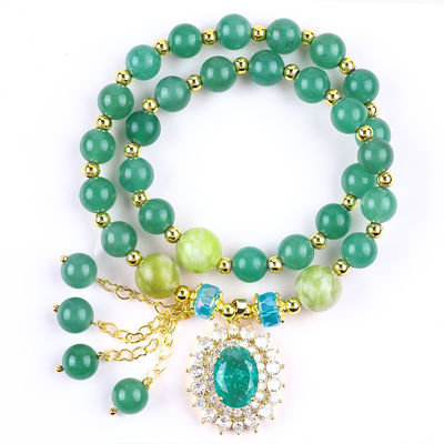 Bentuk Oval Hijau Aventurine Batu Manik Gelang Lapisan Ganda