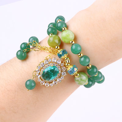 Bentuk Oval Hijau Aventurine Batu Manik Gelang Lapisan Ganda