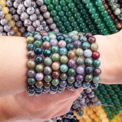 8mm India Agate Batu permata manik-manik Crystal Batu penyembuhan Manik-manik untuk pembuatan perhiasan