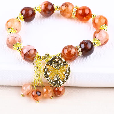 Handmade Batu permata Bermanik Gelang Hematit Kuarsa Bola Batu Gelang Adjustable Kupu-kupu Pesona Gelang Untuk Partai