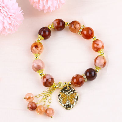 Handmade Batu permata Bermanik Gelang Hematit Kuarsa Bola Batu Gelang Adjustable Kupu-kupu Pesona Gelang Untuk Partai
